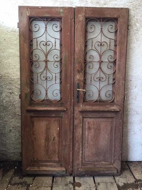 IC1357 - Antique Double Doors With Wrought Iron Grates - 50.5 X 82.25 ...