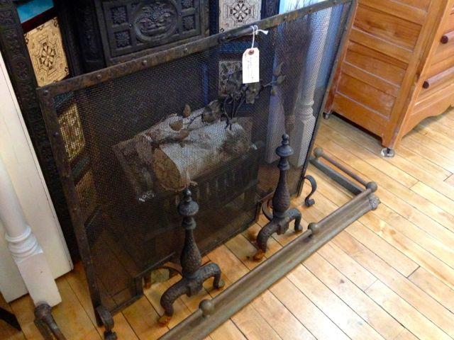 Ic1382 Antique Fireplace Screen With Andirons Legacy Vintage Building Materials And Antiques