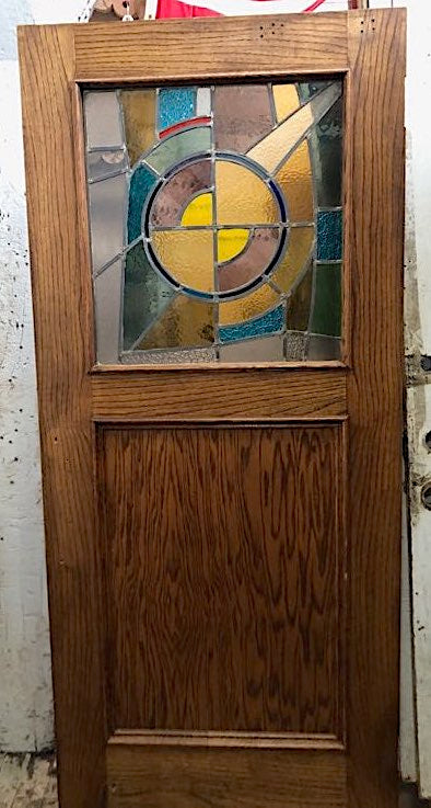 Mid-Century Modern Thermal Glazed Door with Stained Glass