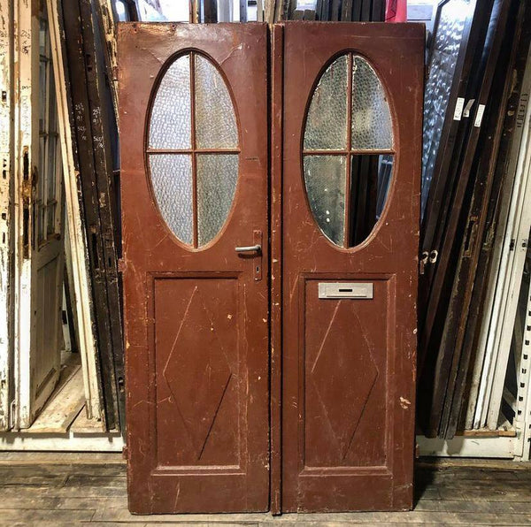 Antique European Double Doors with Oval Glass Panels