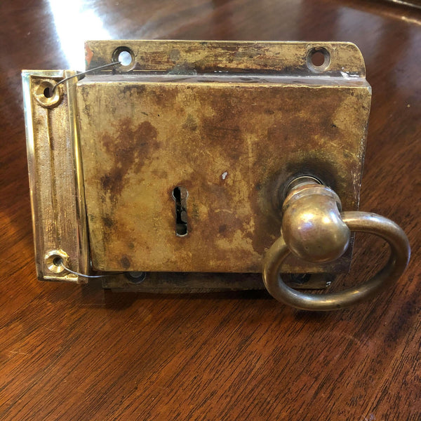 Antique Brass Box Lock Complete Set  4 1/4"x 4 1/4" - Scotland- 1840-1940