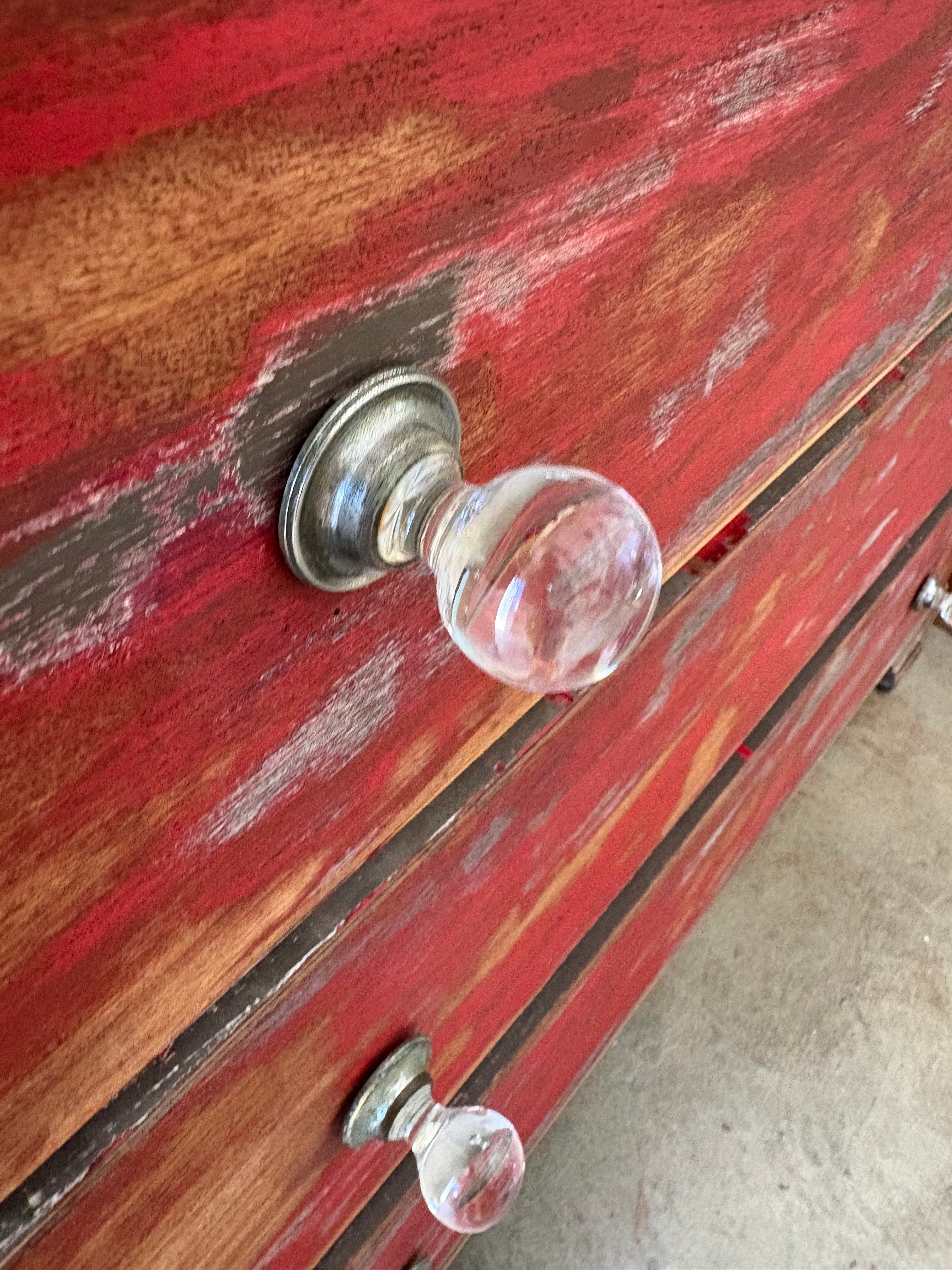 Red painted dresser.