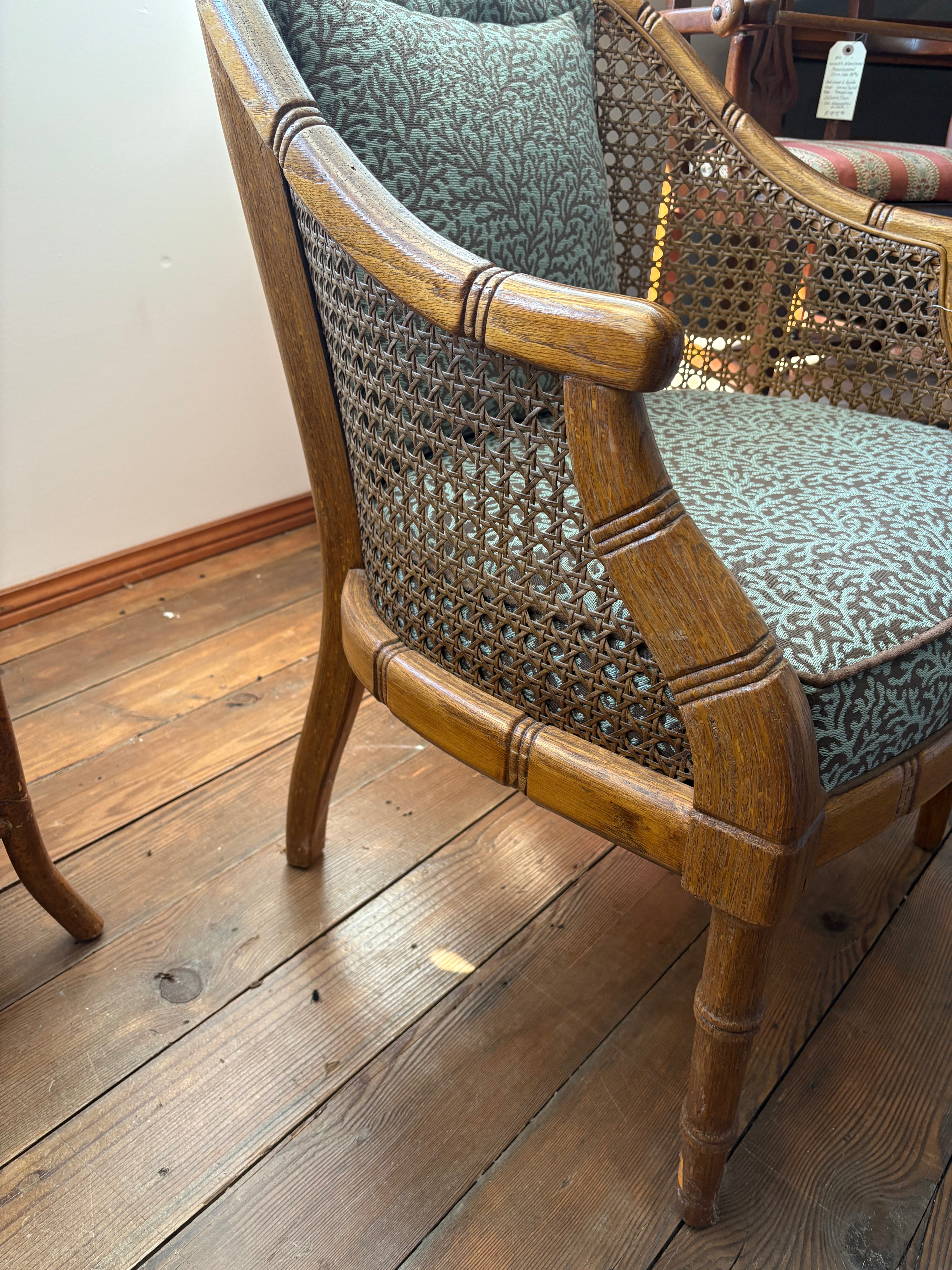 Set of barrel back faux bamboo chairs and matching table