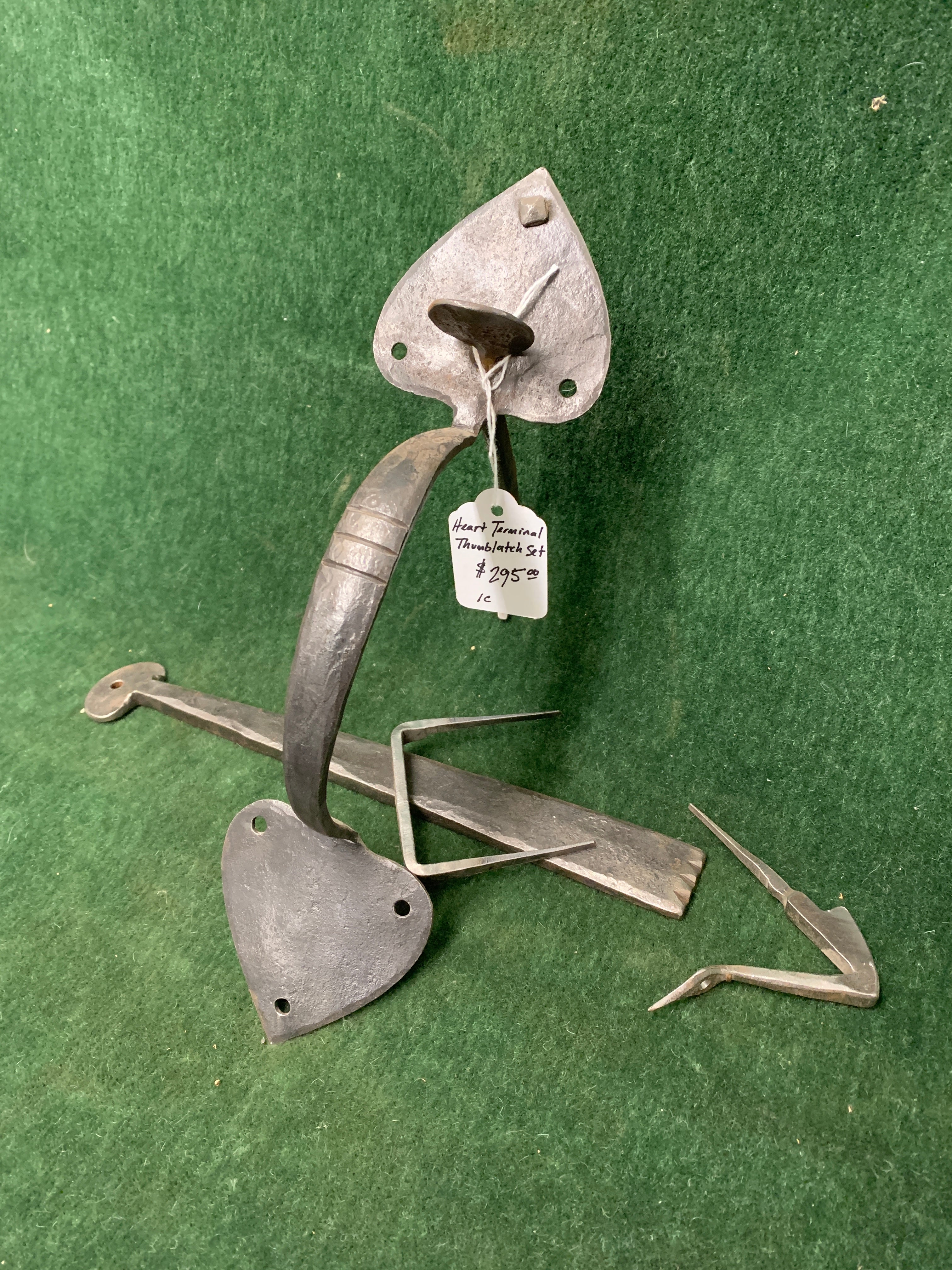 Early hand-forged Suffolk thumblatch with spade terminals ca. 1740-1840