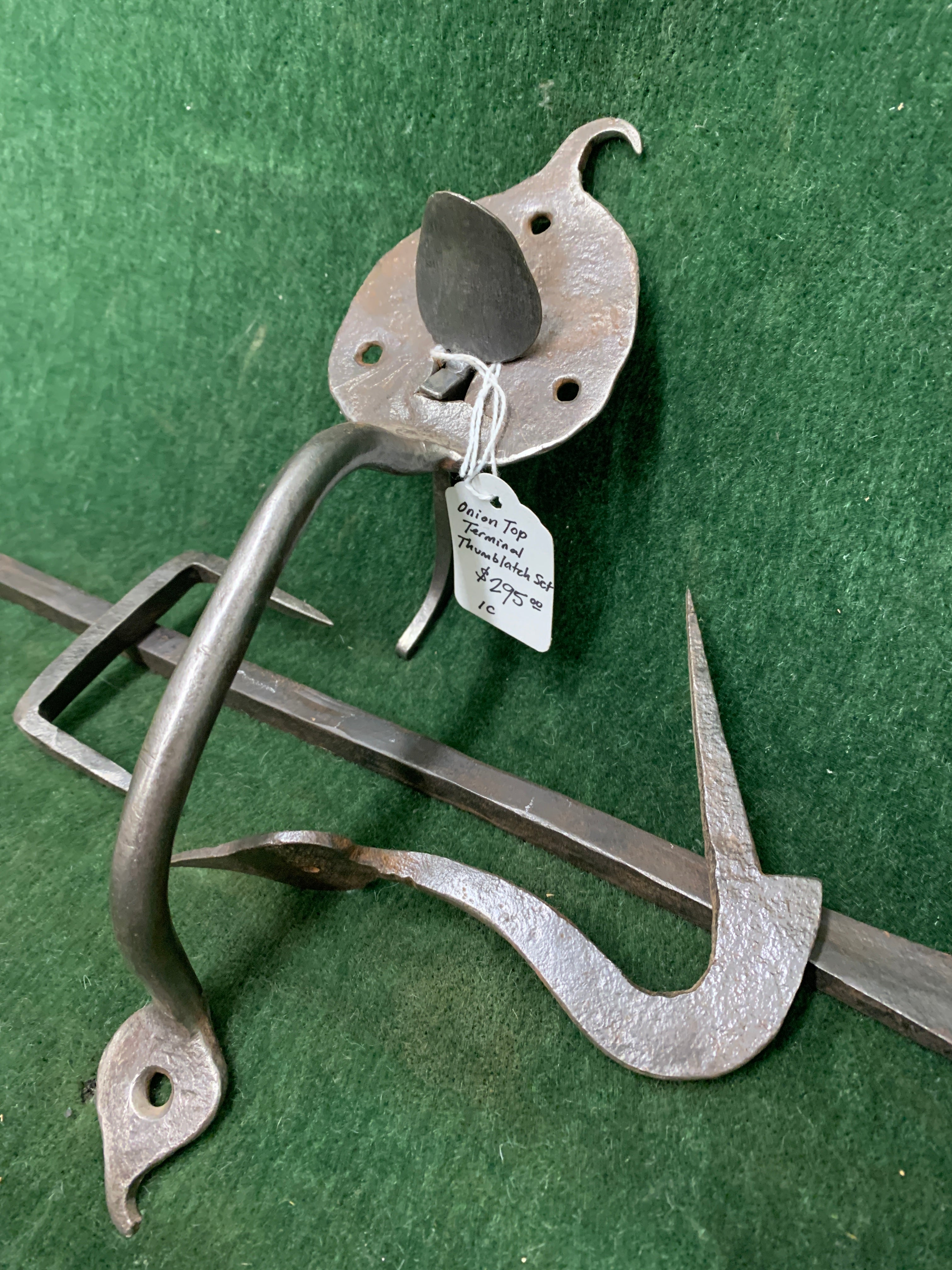 Early hand-forged, onion themed, Suffolk thumblatch ca. 1740-1840