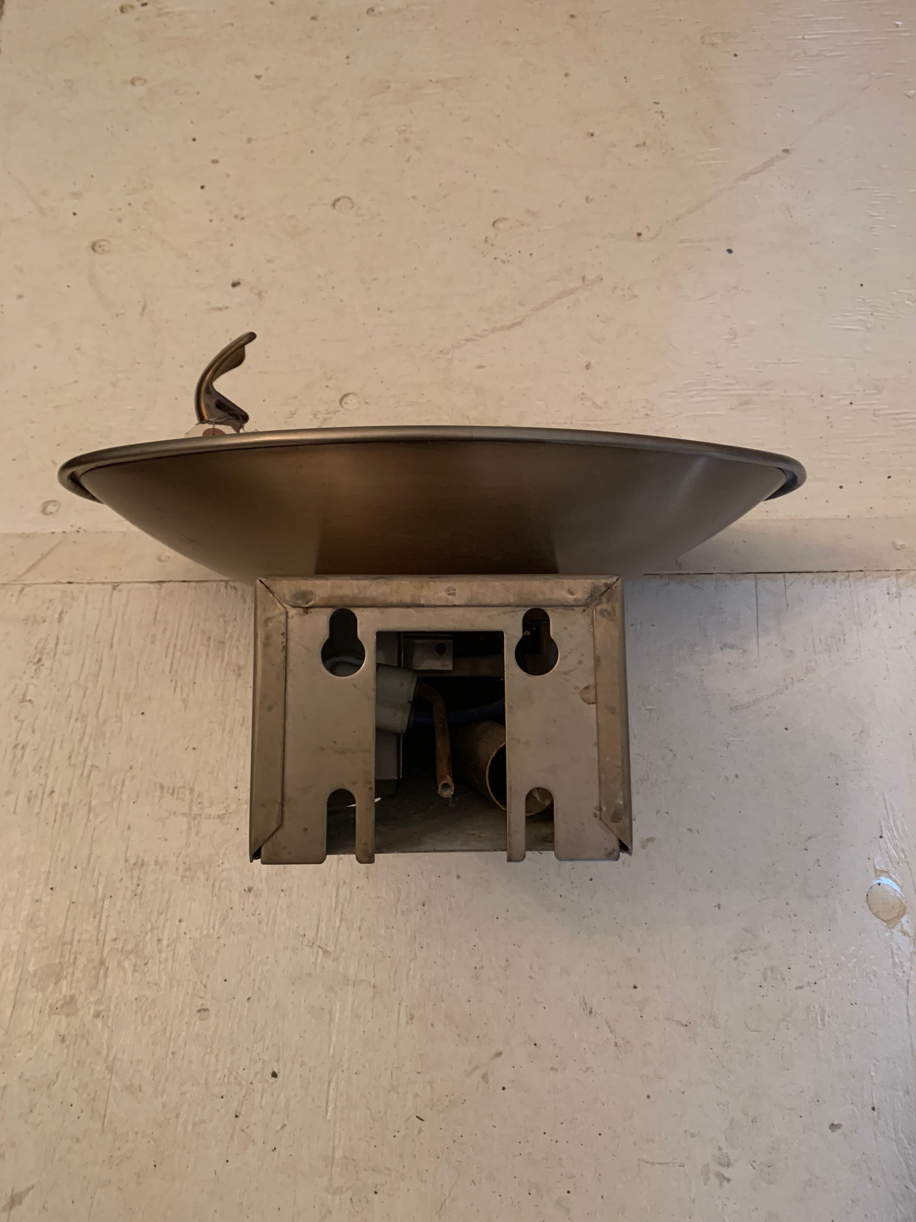 Wall-mount, oval-bowl, stainless steel drinking fountain  ca. 20th century