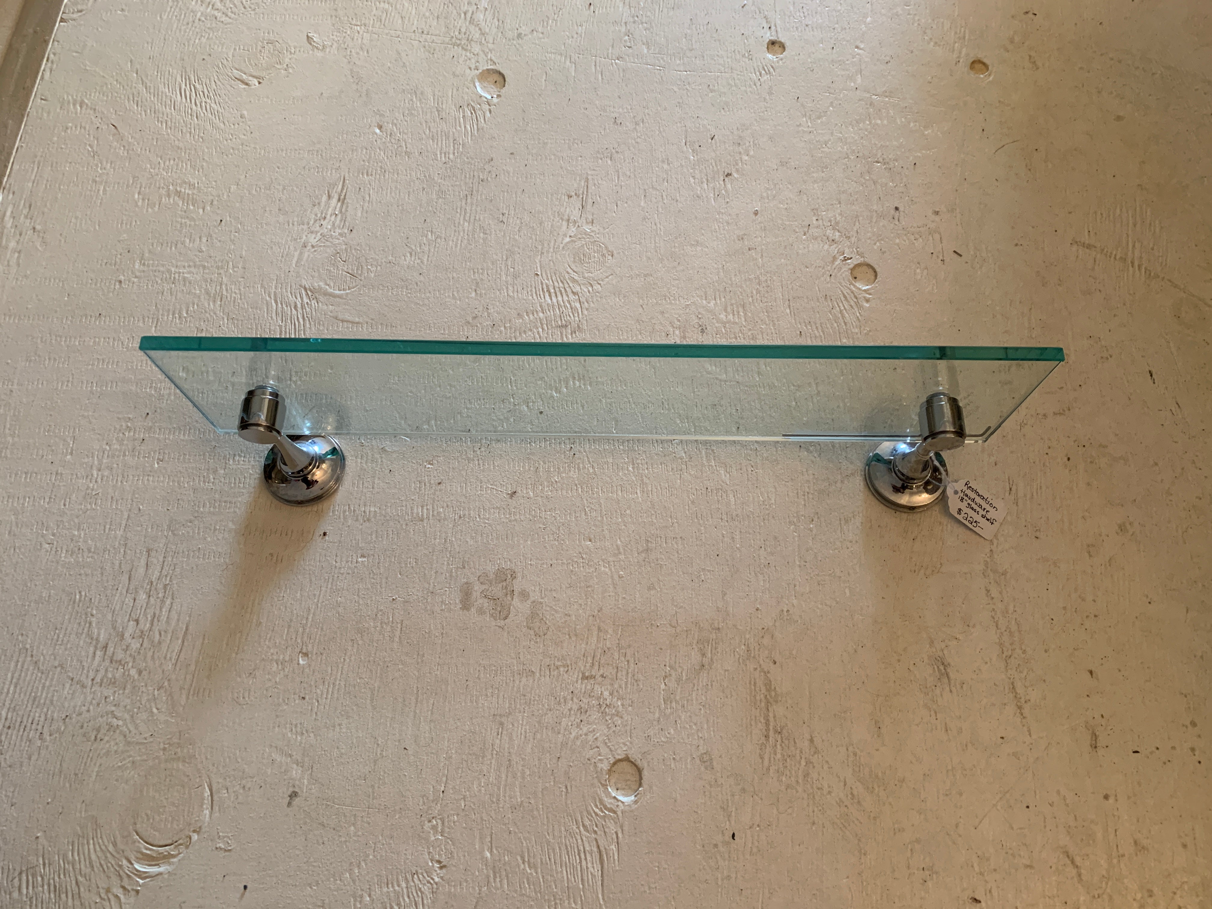 Glass and Chrome Bathroom shelves from Restoration Hardware