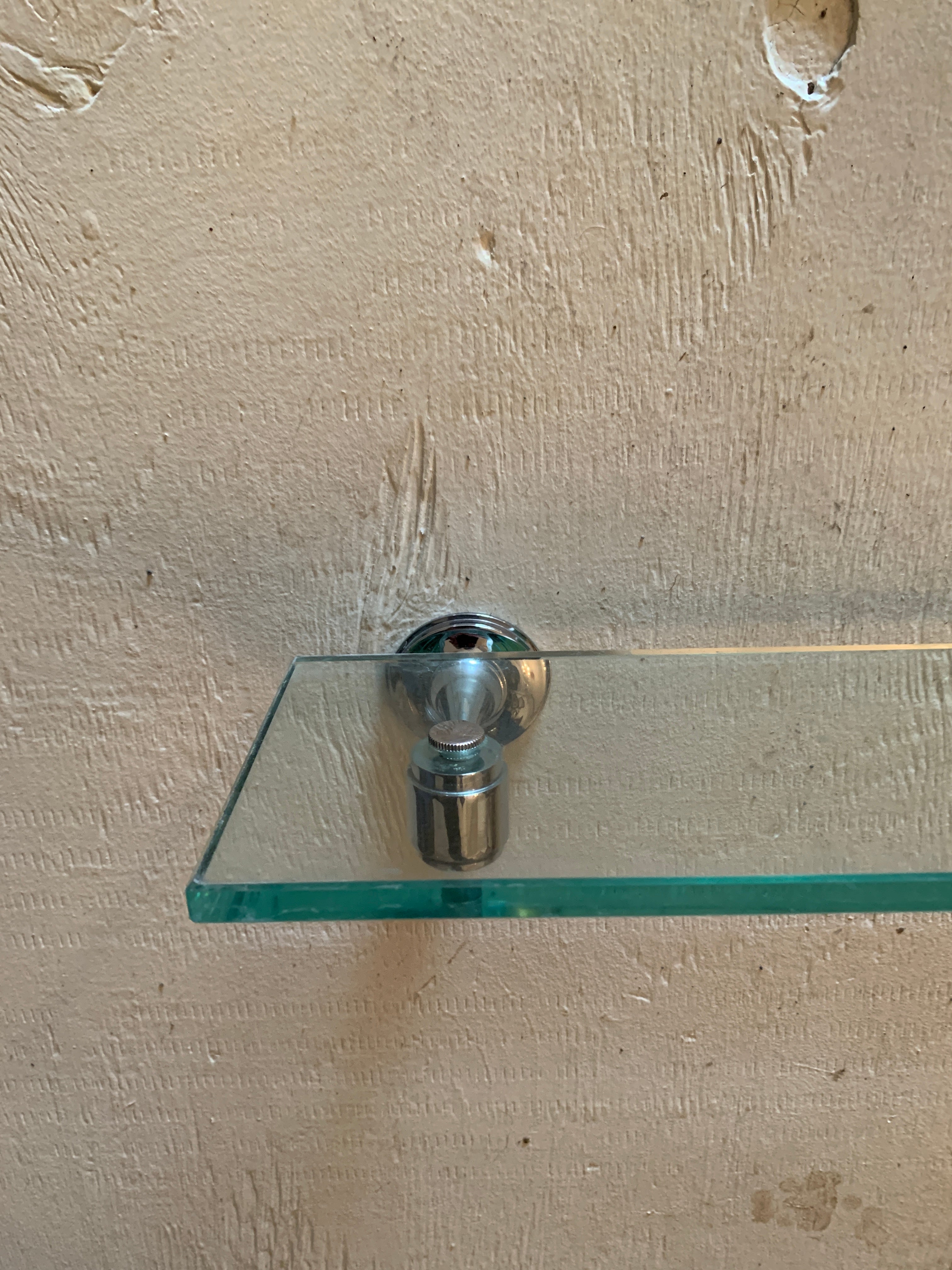 Glass and Chrome Bathroom shelves from Restoration Hardware