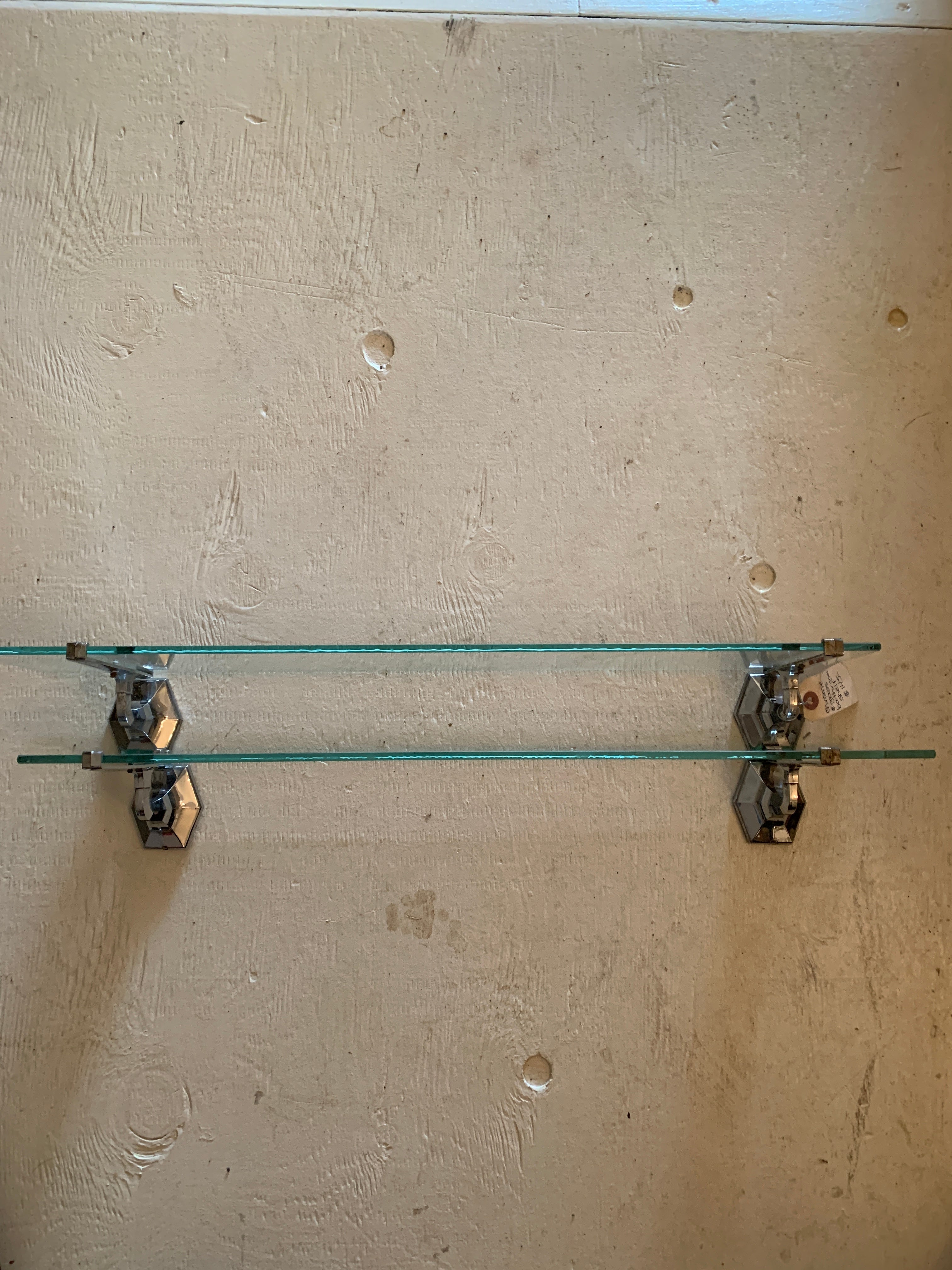 Glass and Chrome Art Deco Style bathroom shelves-24"x5"