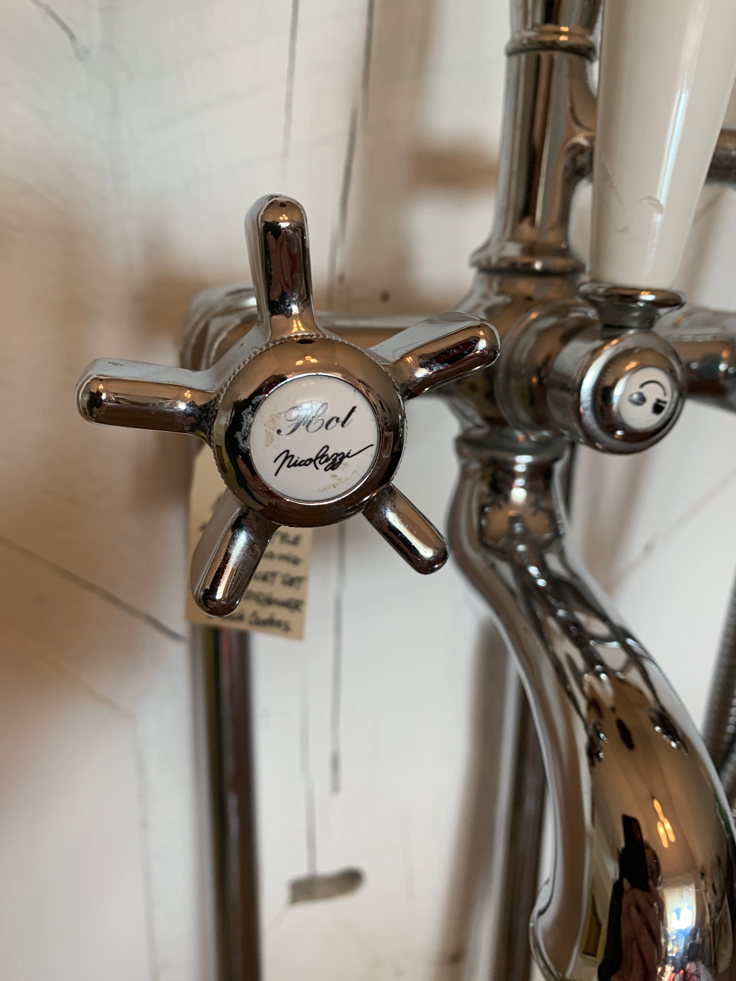 Nicolazzi floor-mount clawfoot tub tap set with hand shower- Modern ceramic technology, vintage style.