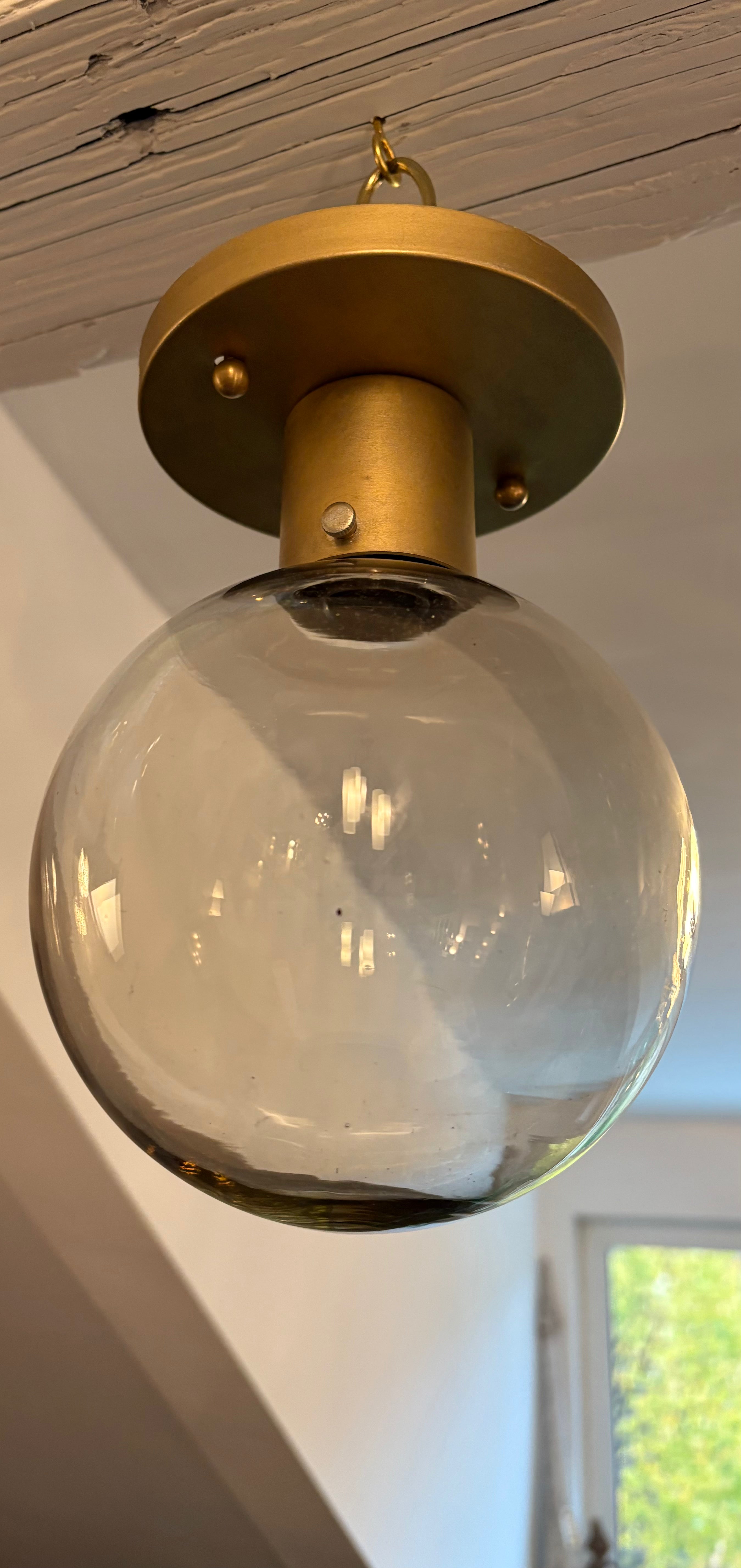 Original MCM brass and glass semi-flush ceiling light