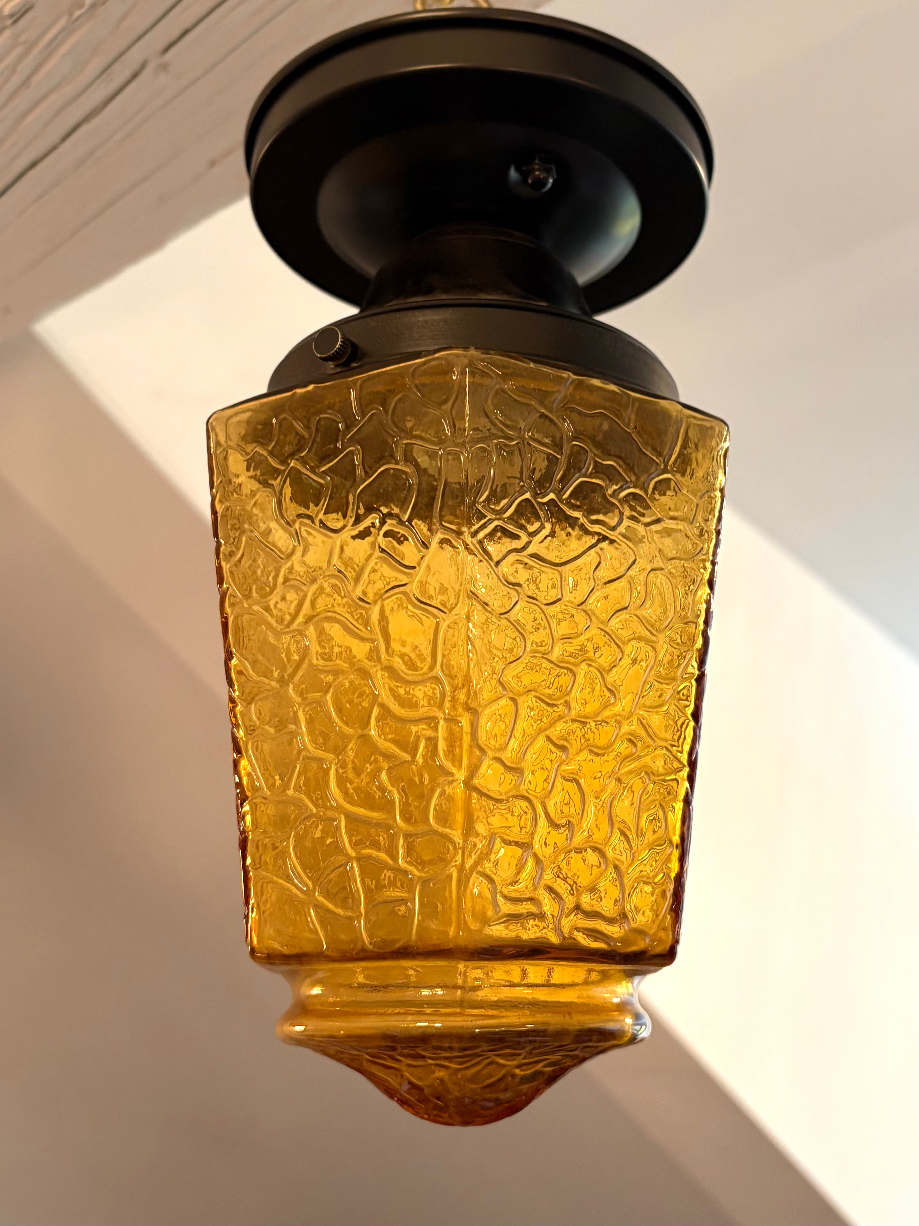 Vintage amber crackle glass ceiling light
