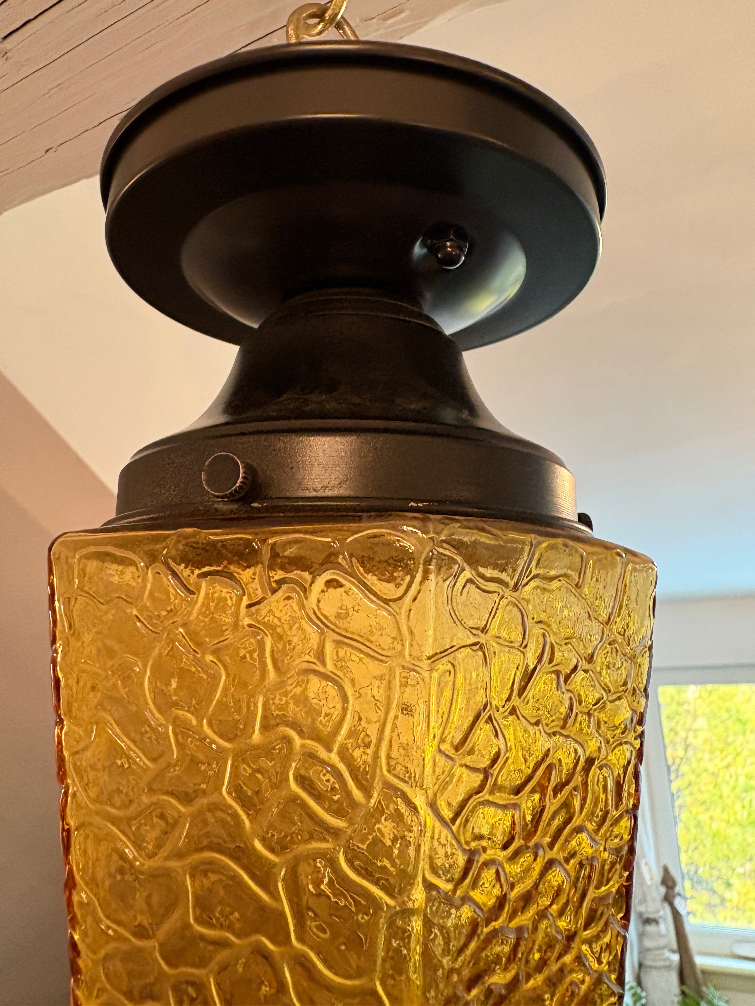 Vintage amber crackle glass ceiling light
