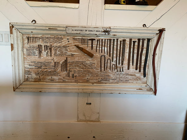 Large "History of Early Nails" Folk Art Wall Panel