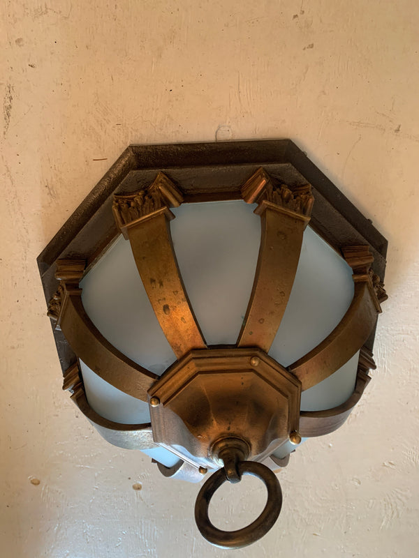 Vintage Heavy Cast Bronze and Iron Flushmount, Pendant or Bracket Lamp- ca. 1930s-40s
