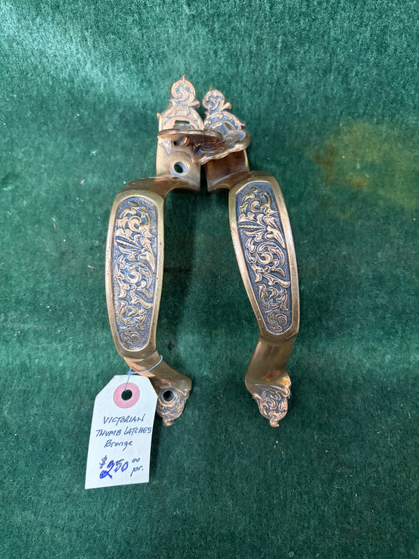 Pair of Antique Bronze Thumb Latches-Eastlake ca,. 1870s. (1840-1940)