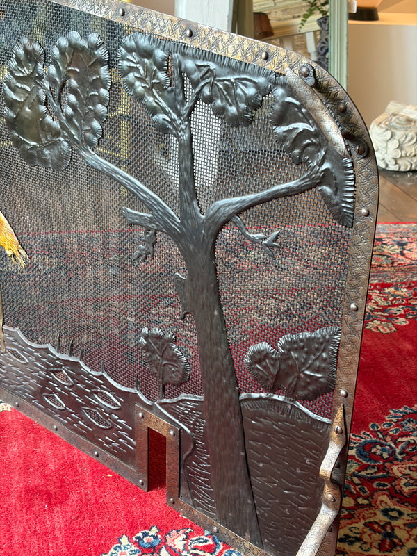 Excuisite Arts Crafts 8 piece Fireplace set. Flamingo Theme ca. early 1900s   ((1840-1940)