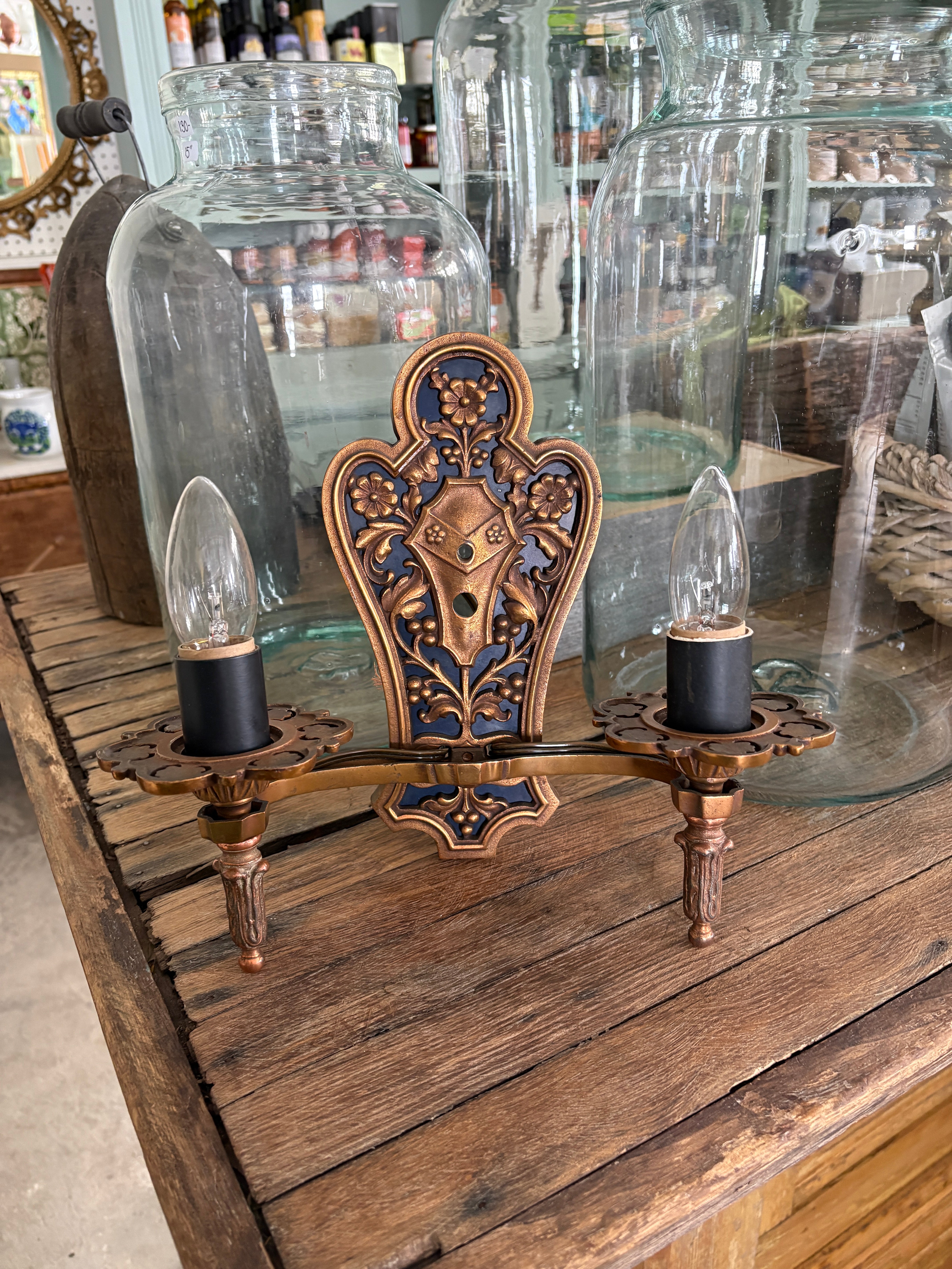 Set of 3 1920's Bronze Art Nouveau Inspired Sconces