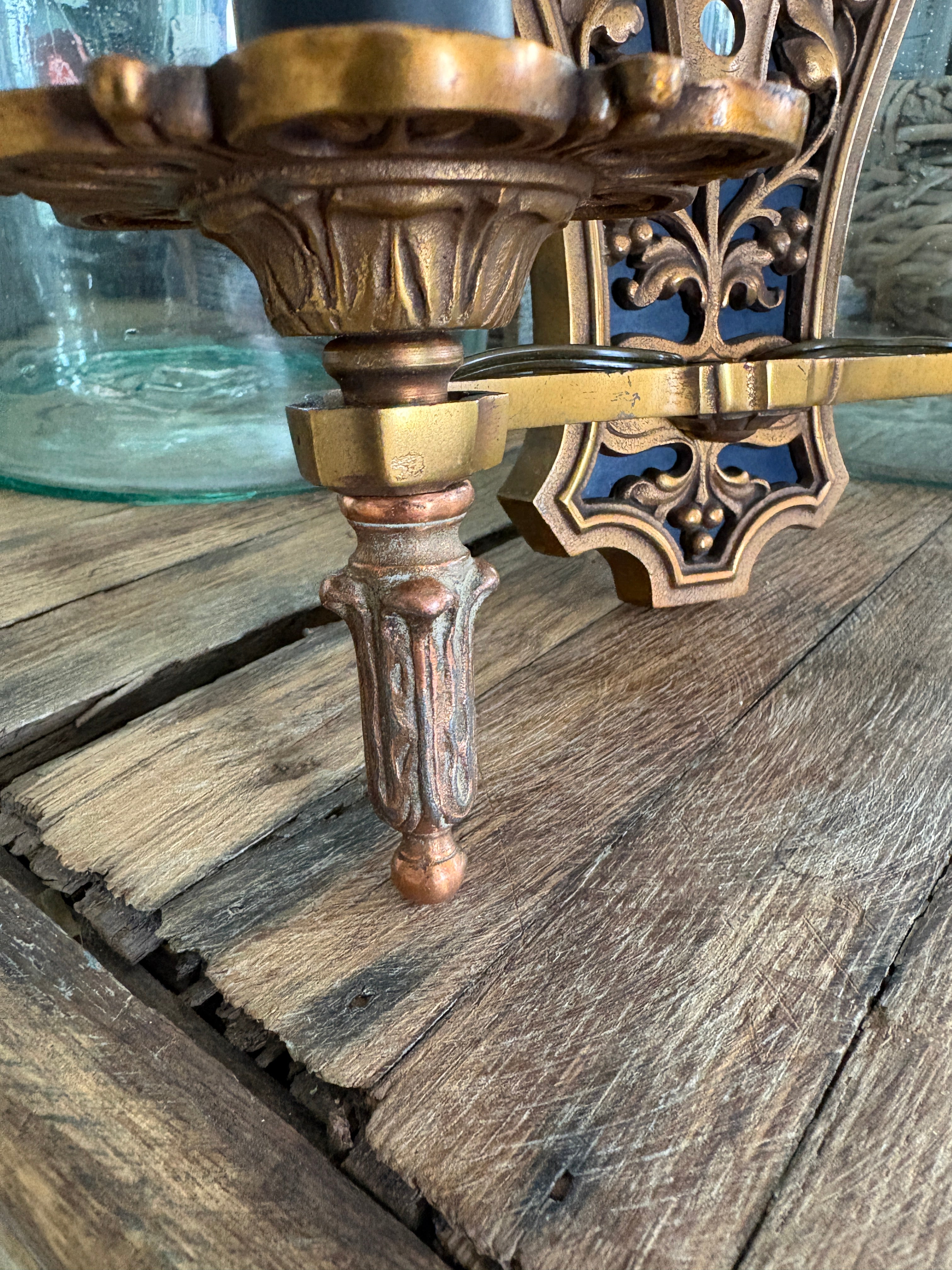 Set of 3 1920's Bronze Art Nouveau Inspired Sconces