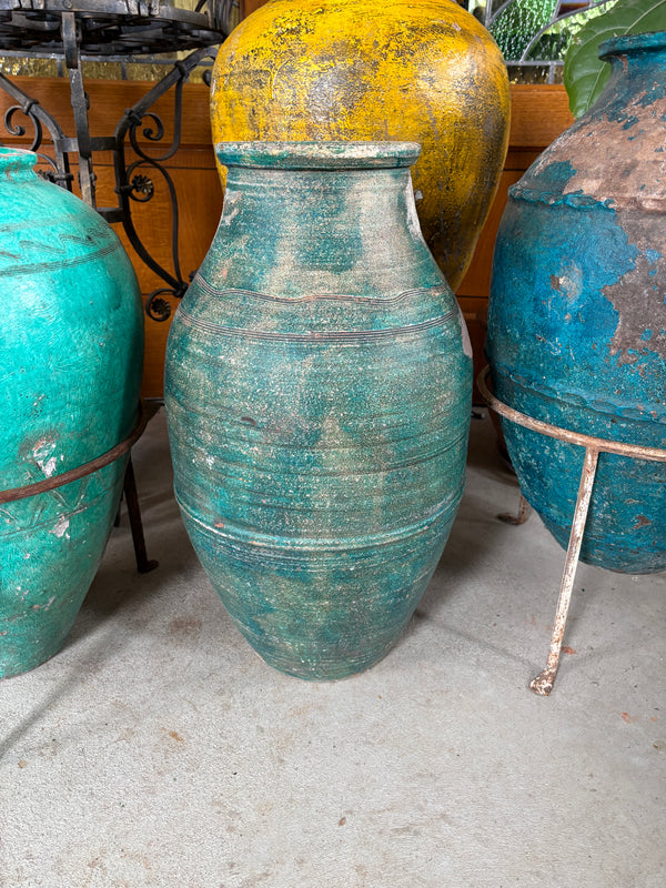 Deep Teal coloured Pot with Aged Patina
