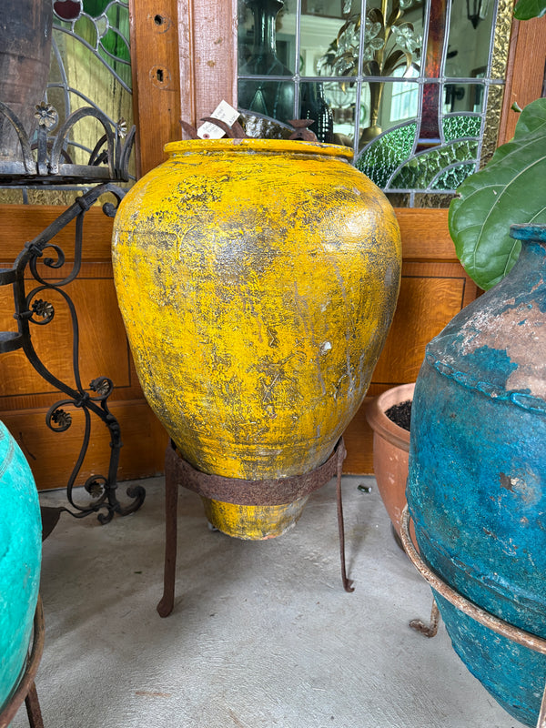 Large Yellow Olive Pot on Stand