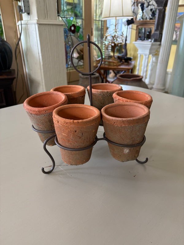 Sturdy Wire Plant Stand with 6 Terra Cotta Pots