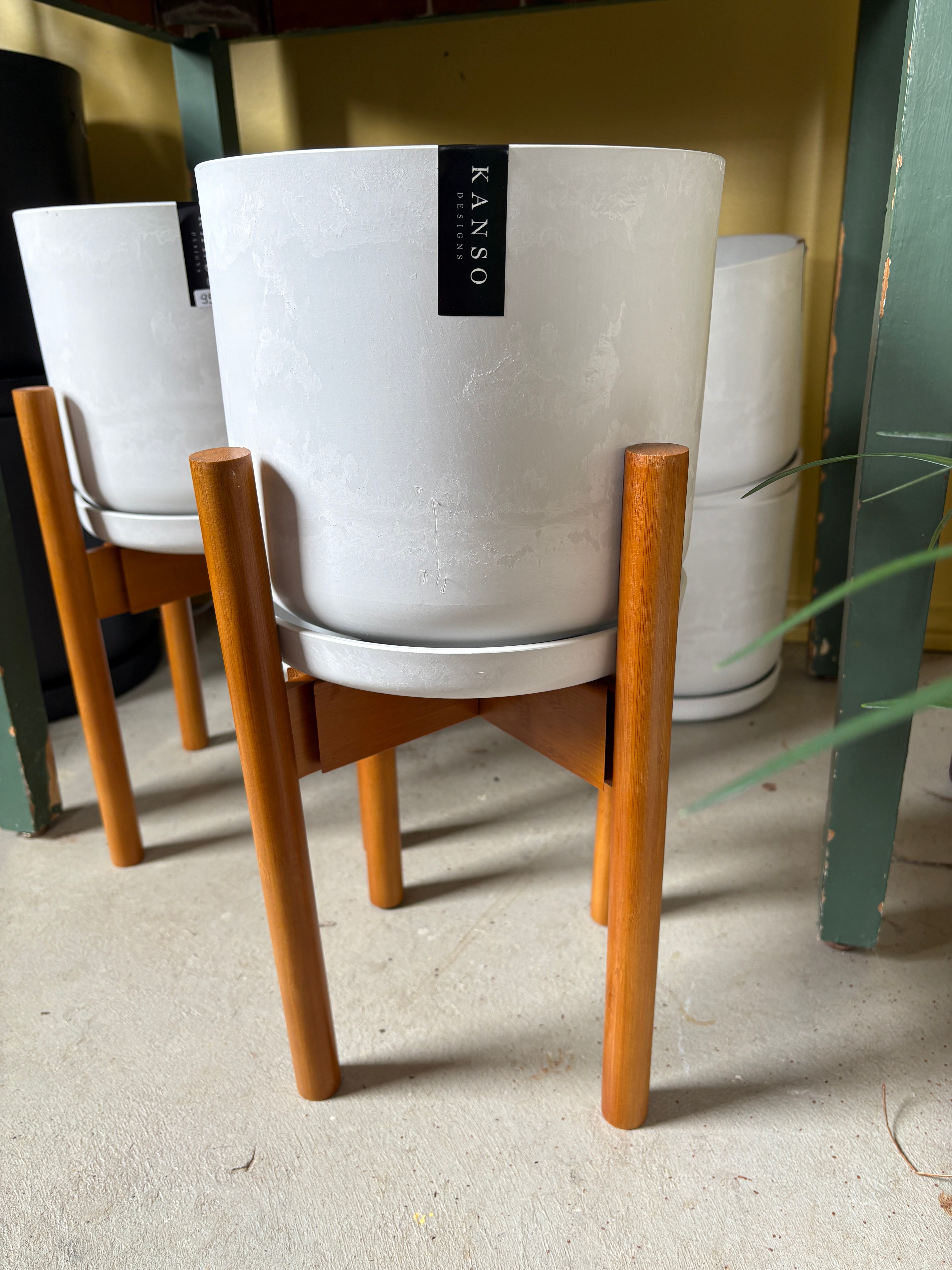 Two Set Signature Stone Planter & Bamboo Stand