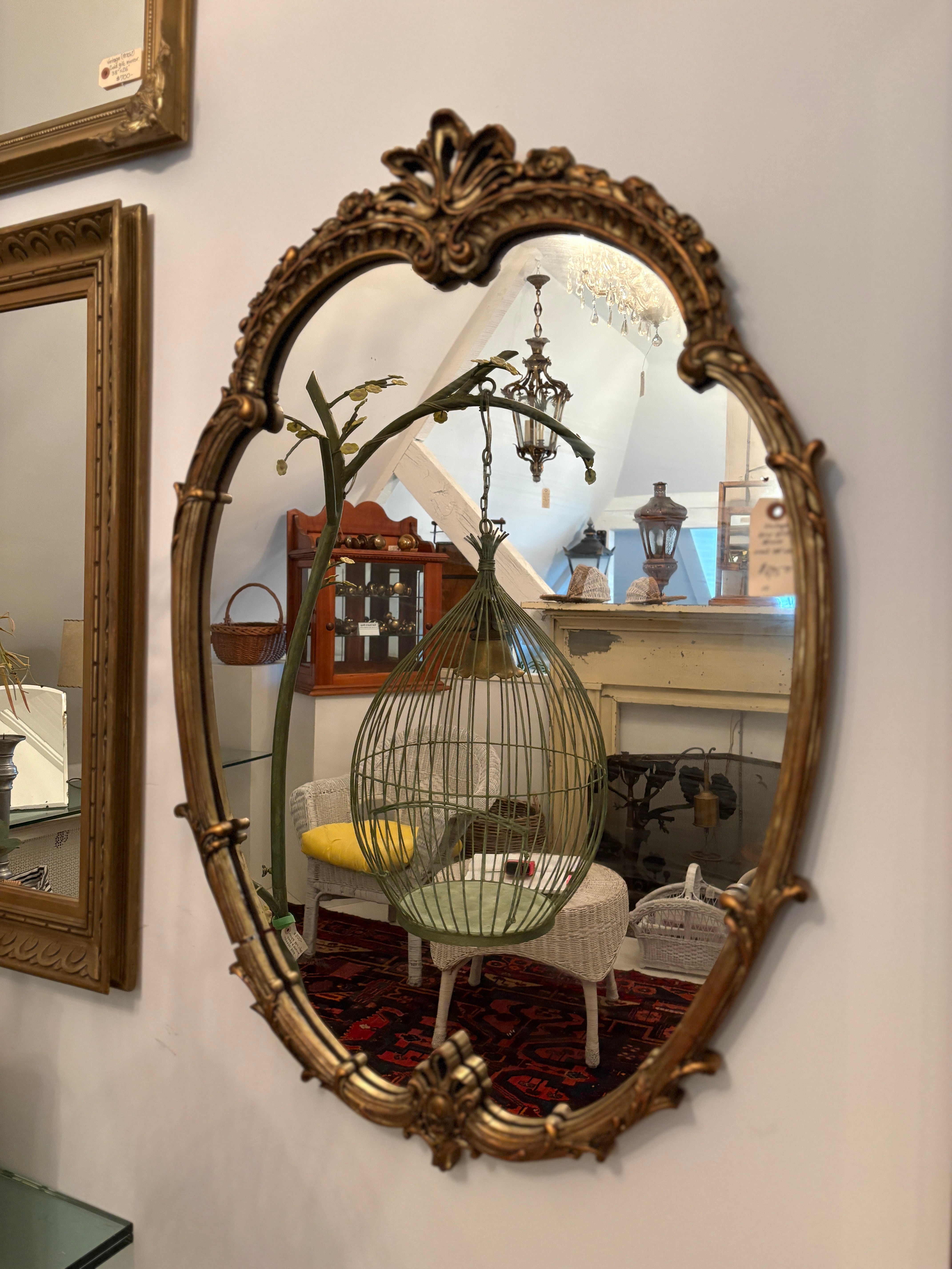 Vintage Wood and Gilt Oval Mirror