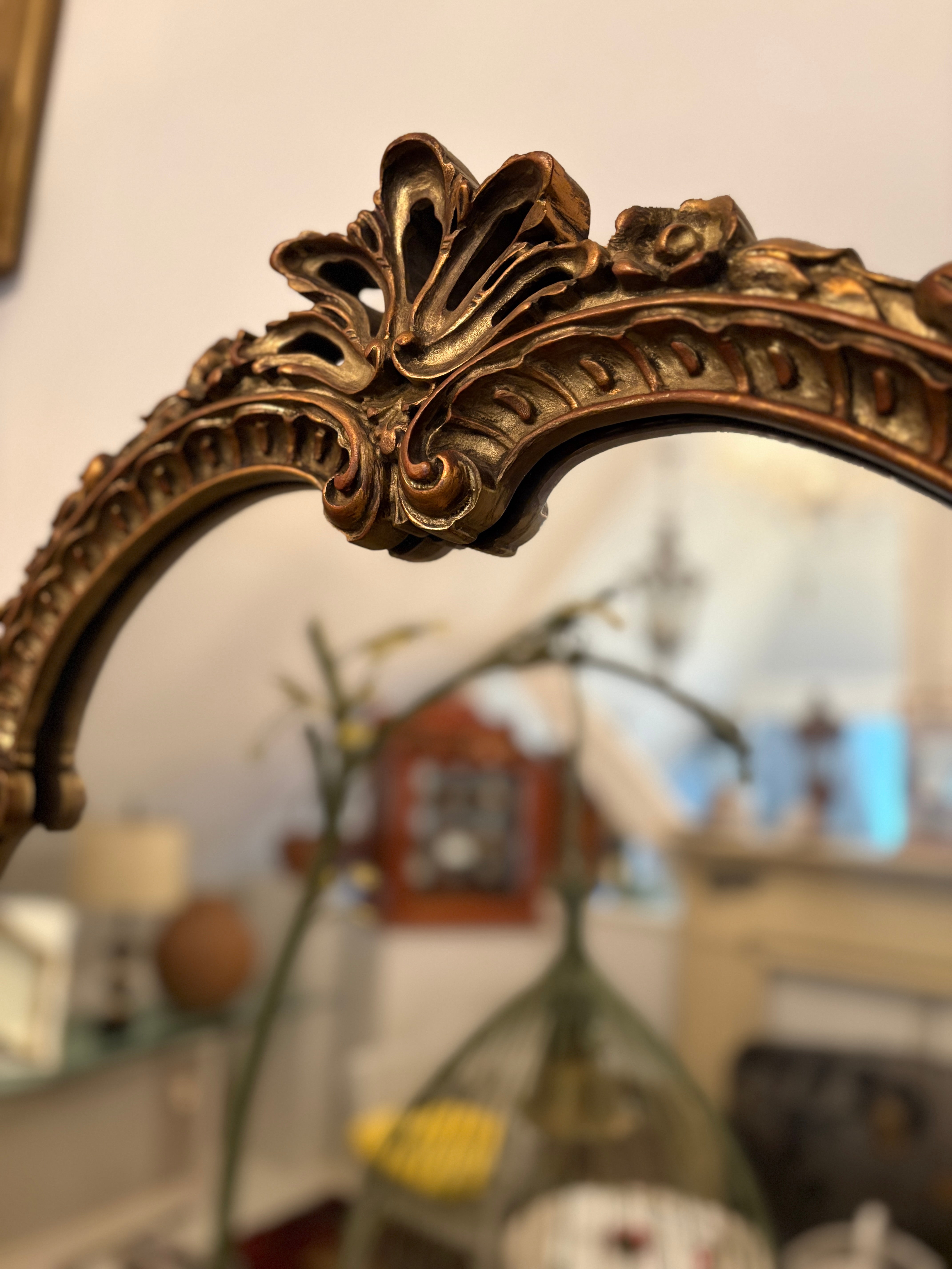 Vintage Wood and Gilt Oval Mirror