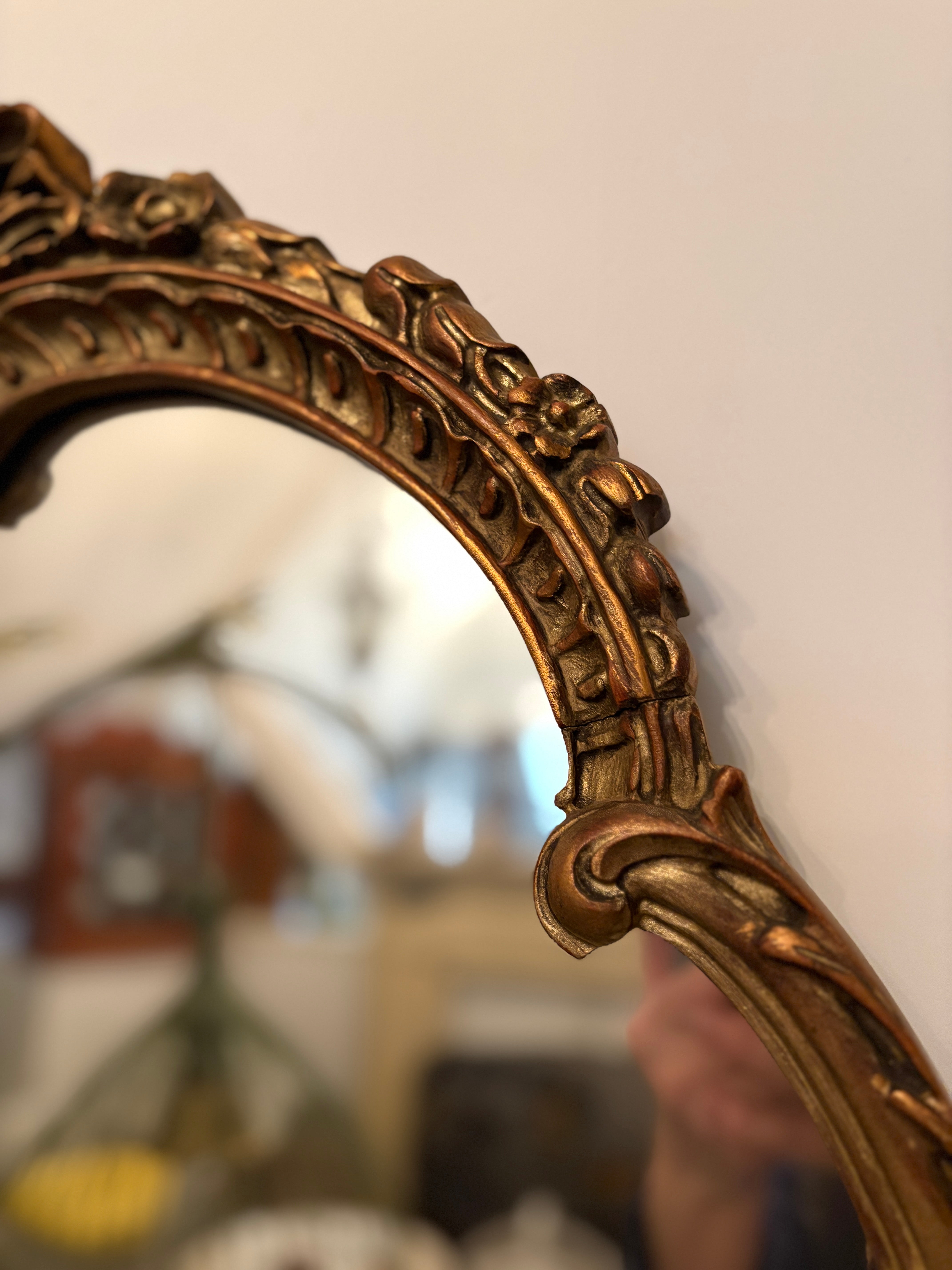Vintage Wood and Gilt Oval Mirror