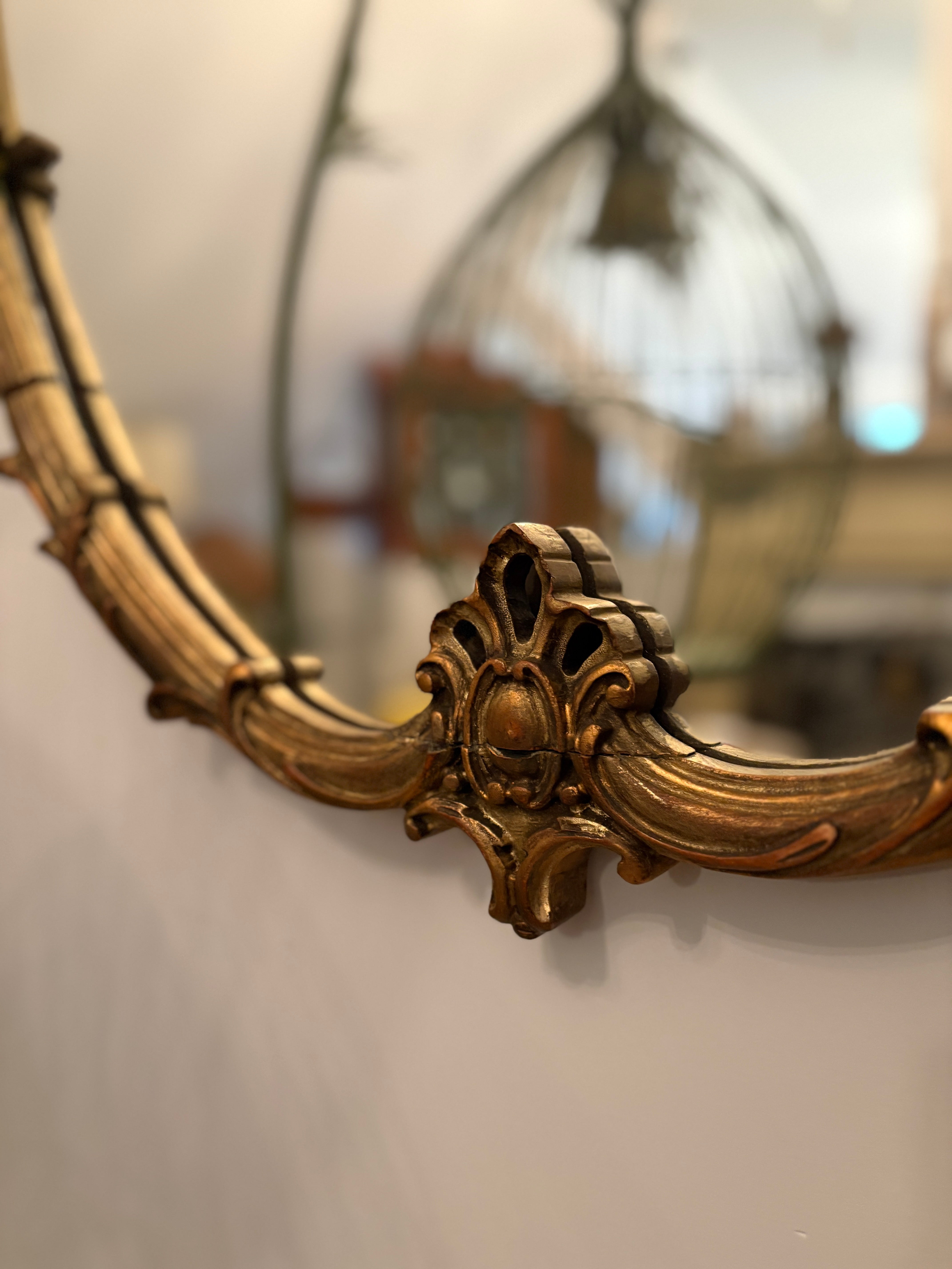 Vintage Wood and Gilt Oval Mirror