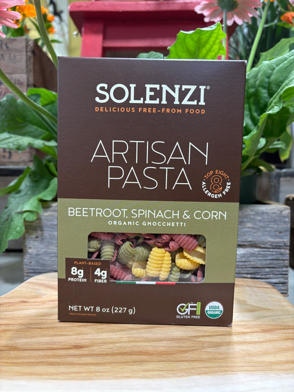 Solenzi Artisan Pasta. Gluten Free Beetroot, Spinach & Corn
