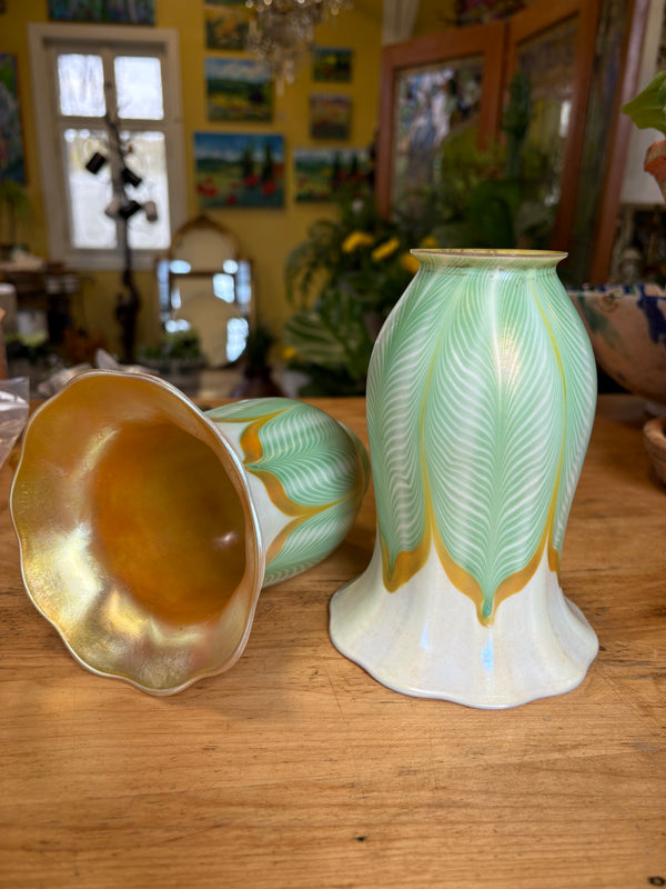 Antique Quezal Art Nouveau Glass Shades