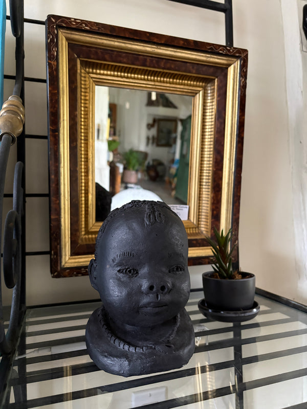 Vintage Signed Clay Bust of African Child