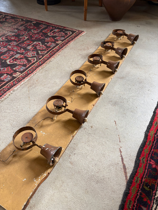 Set of 6 Original Antique English Servants Bells on Original Mounting Board