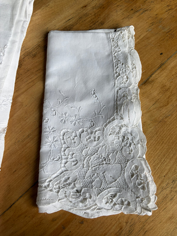Vintage White Linen Tablecloth and Napkins