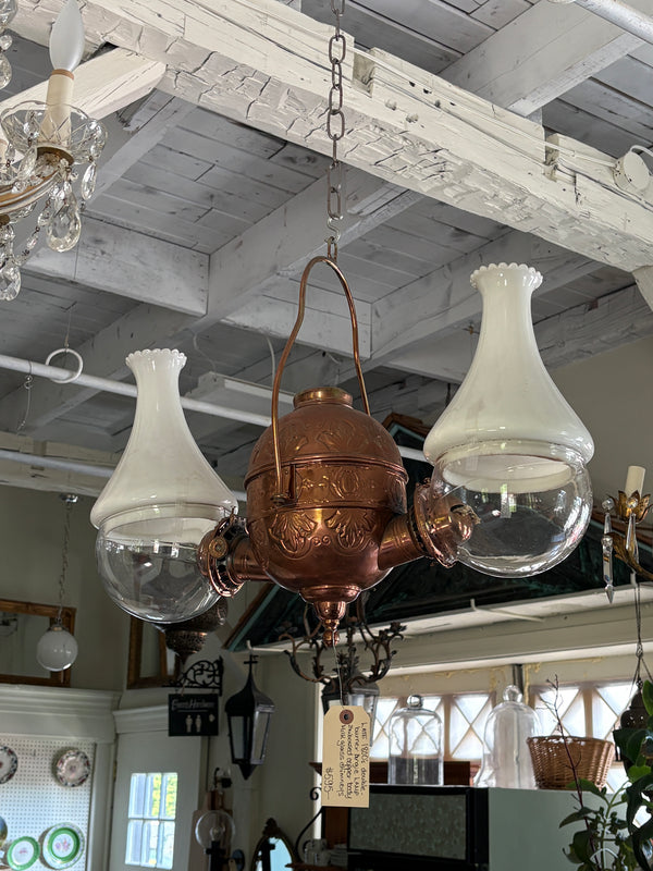 Ceiling Mount Hammered Copper Body Angle Lamp with Original Kerosene Burners