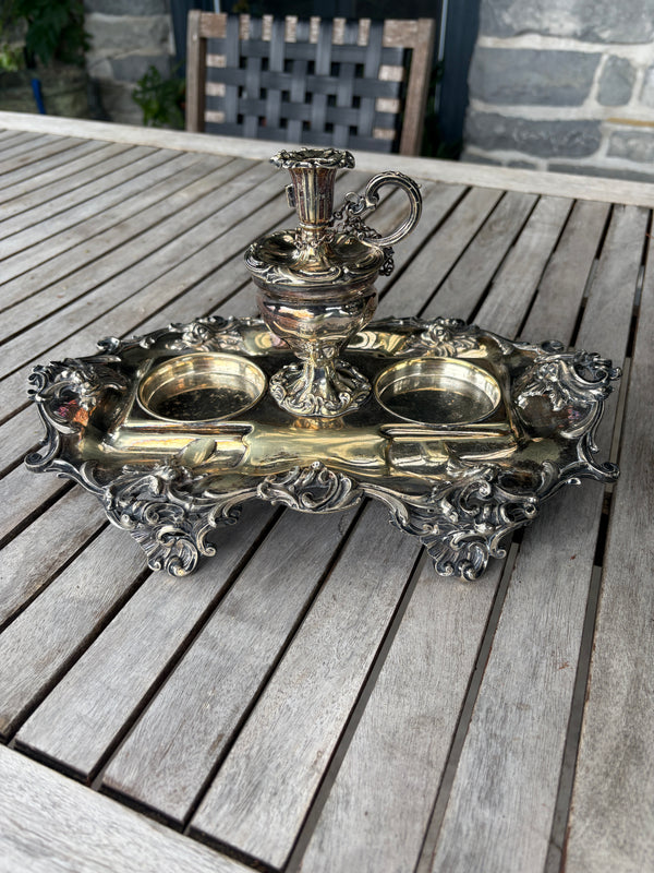 Antique Victorian Silver-Plated Desk Inkstand