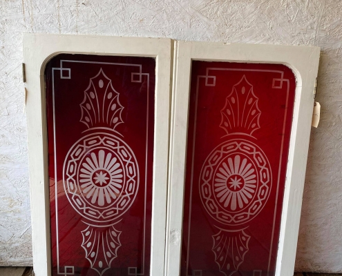 Pair of red flash glass windows