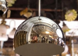 Beautiful vintage mid-century chrome demi-globe pendent light fixture