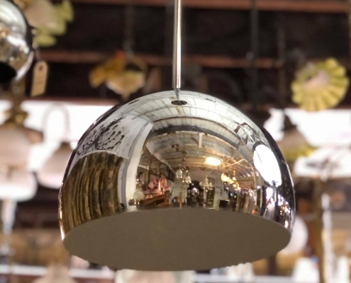 Beautiful vintage mid-century chrome demi-globe pendent light fixture