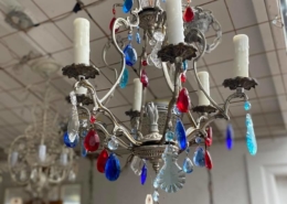 Vintage Chandelier with Coloured Glass Drops