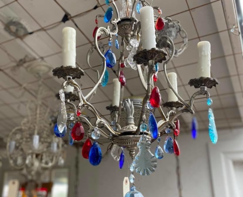 Vintage Chandelier with Coloured Glass Drops