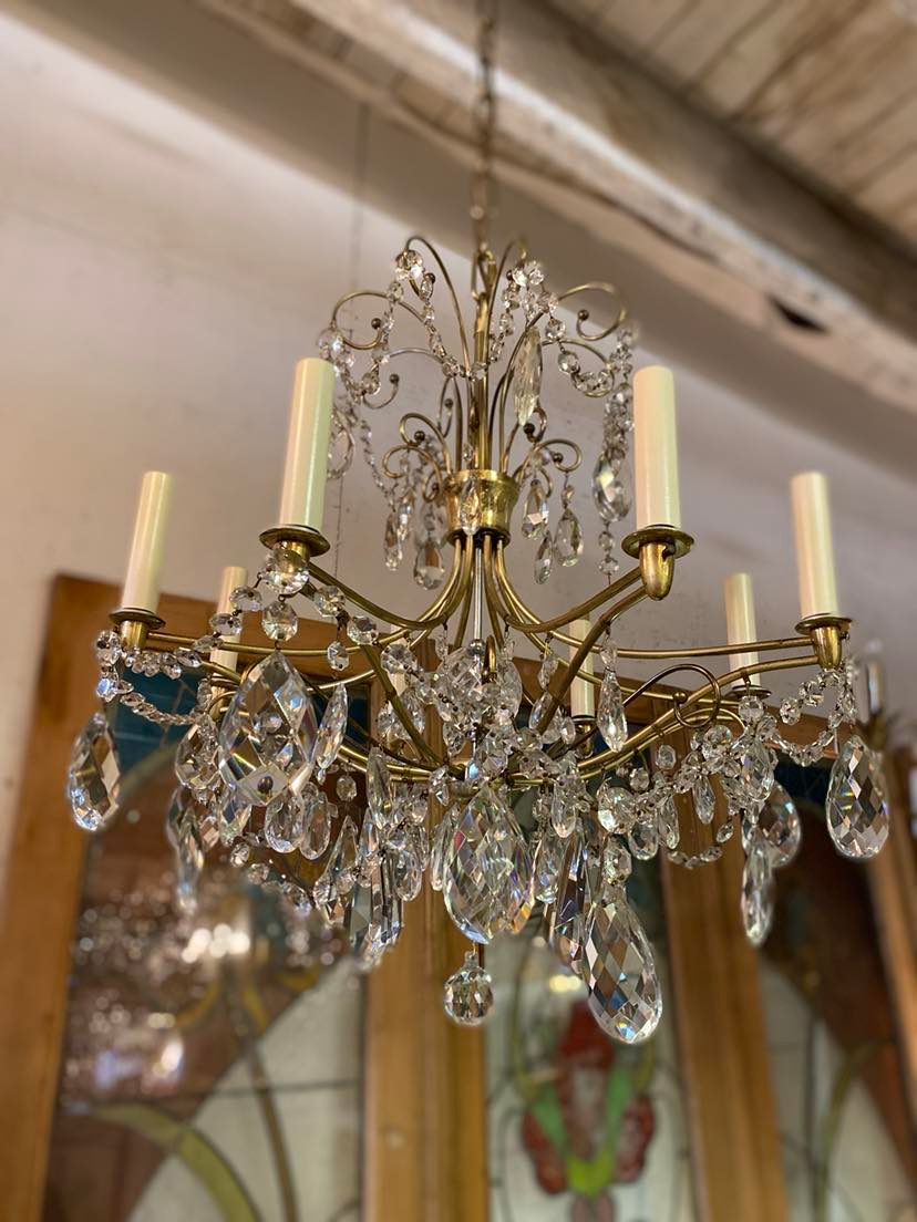 IC5091 - 1960's Brass & Cyrstal Chandelier - Legacy Vintage Building  Materials & Antiques