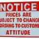 Cast iron customer notice sign.