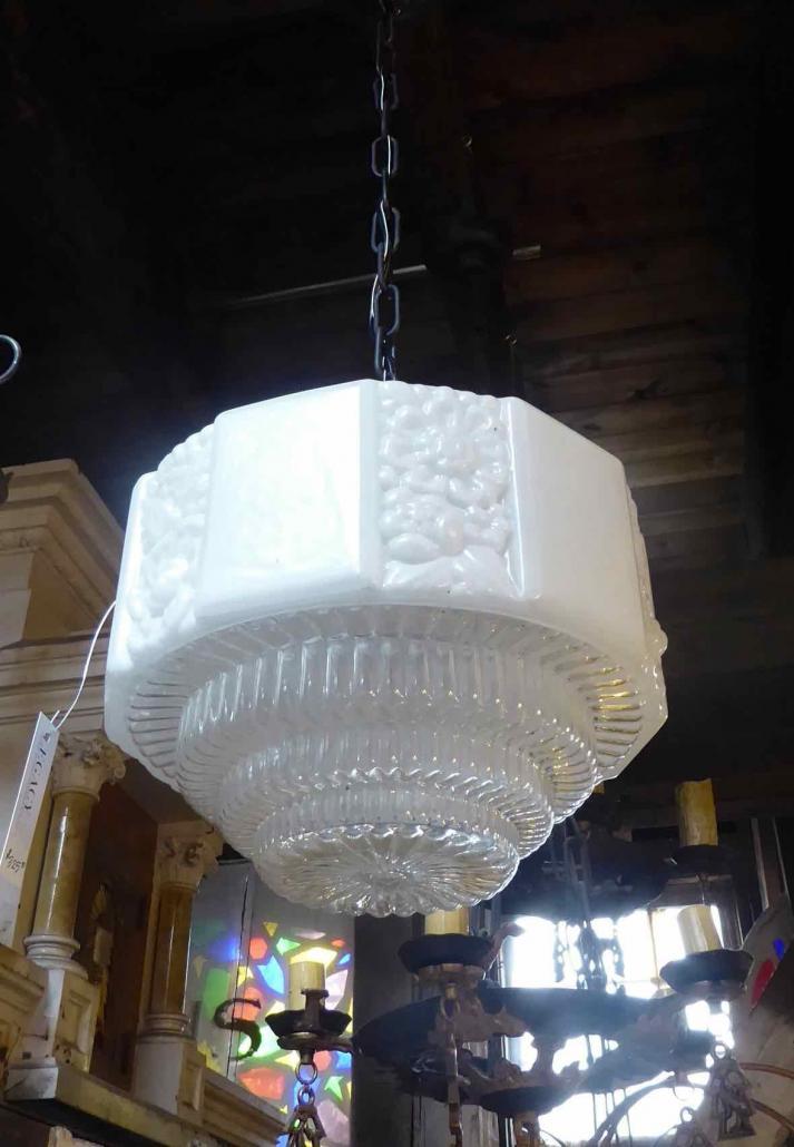 Vintage Art Deco Skyscraper Milk Glass Ceiling good Light Fixture - 1940's