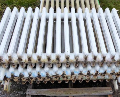 Three vintage sixteen fin cast iron radiators – not pressure tested, but no visible cracks or splits.