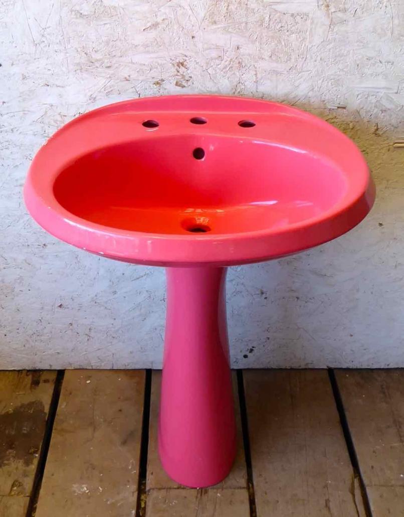 Elegant pink pedestal sink for sale Ic0555 Vintage Porcelain Pedestal Sink Legacy Building Materials Antiques
