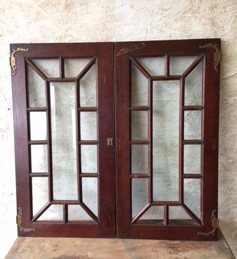 Ic0560 Pair Of Vintage Cabinet Doors With Bevelled Glass 18 5