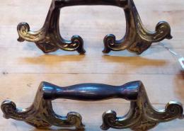 Pair of solid brass casket handles, originally from Santa Fe, New Mexico. 
